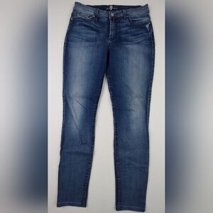 7 For All Mankind Jeans Womens Size 29x28 Blue Denim The Mid Rise Skinny Stretch